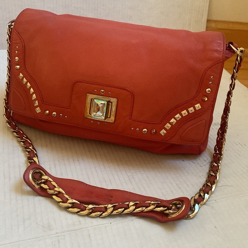 JUICY COUTURE Coral/Pink Leather Jewelled Crossbody Bag lots of space